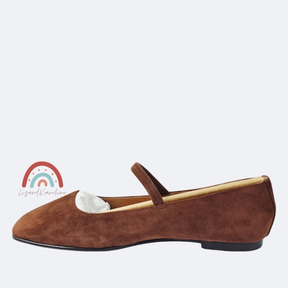 New! Madewell Greta Ballet Leather Suede Mary Jane Flats in Soft Mahogany - Picture 7 of 16
